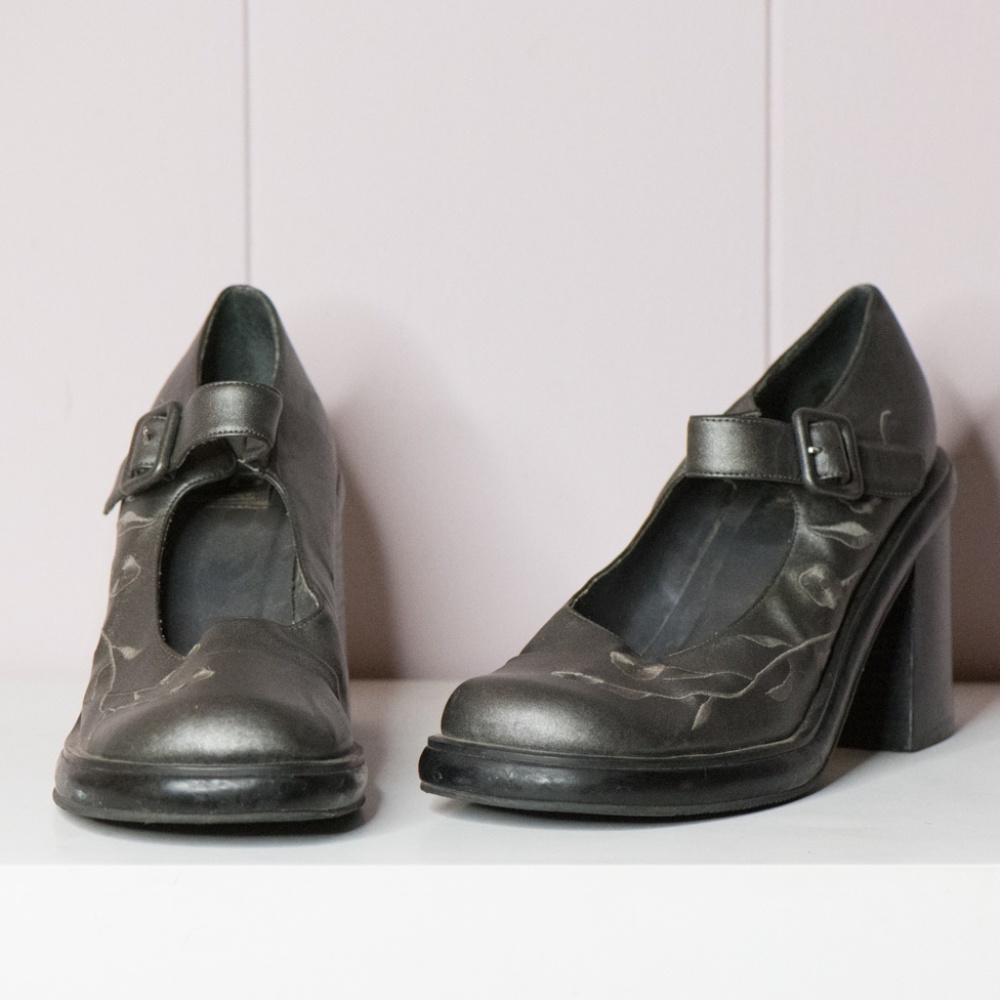 Gray and Black Chunky Mary Jane Heels